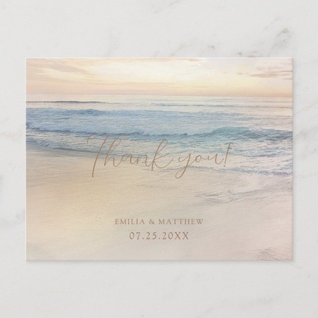 Sunset Beach Wedding Thank you Postcard (Front)