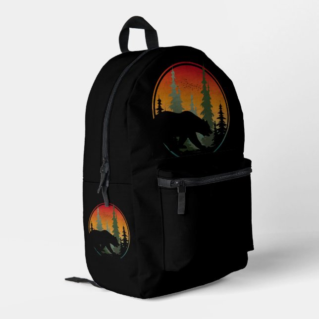 Sunset Bear Nature Forest Animal Printed Backpack (Back Corner Left)