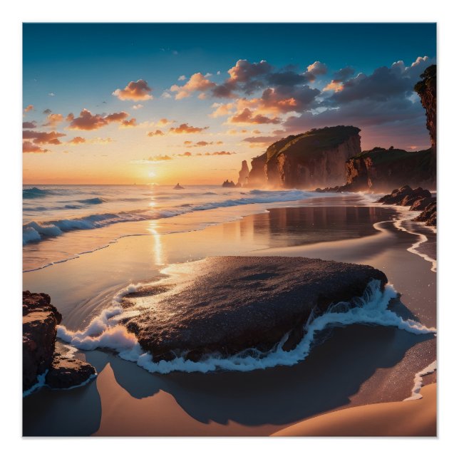 Sunset Beautiful Beach Landscape Poster (Front)
