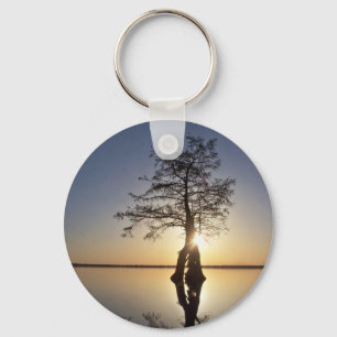 Sunset Behind a Tree Key Ring
