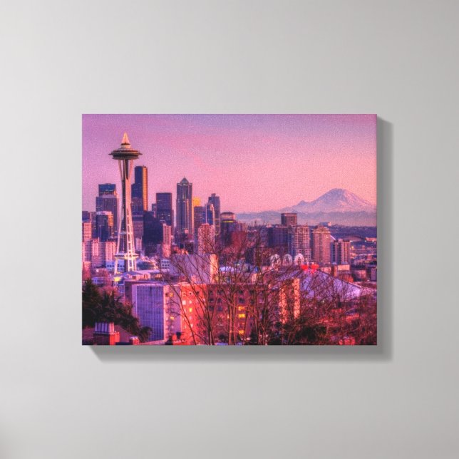 Sunset behind Seattle skyline from Kerry Park. Canvas Print (Front)