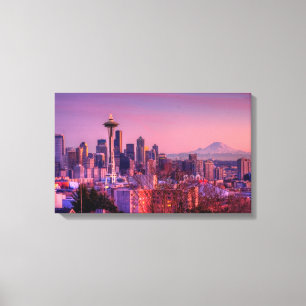 Sunset behind Seattle skyline from Kerry Park. Canvas Print