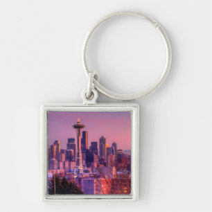 Sunset behind Seattle skyline from Kerry Park. Key Ring