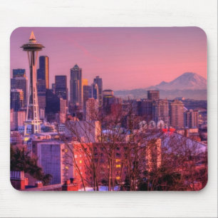 Sunset behind Seattle skyline from Kerry Park. Mouse Mat