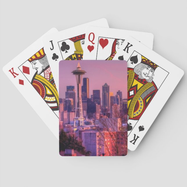 Sunset behind Seattle skyline from Kerry Park. Playing Cards (Back)