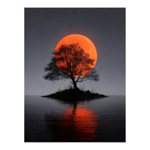 Sunset Behind Tree Island with Reflection