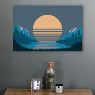 Sunset between Mountains and Lake Poster