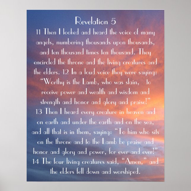 sunset bible verse Revelations 5:11-14 Poster (Front)