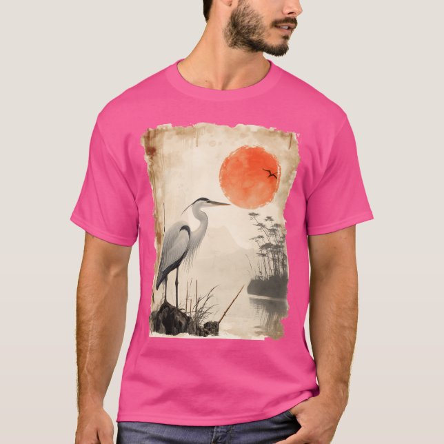 Sunset Bird Silhouette Wildlife Papyrus Japanese v T-Shirt (Front)