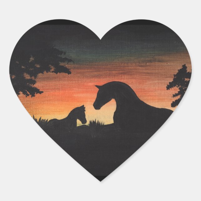 'Sunset Birth' Horse Collection Heart Sticker (Front)