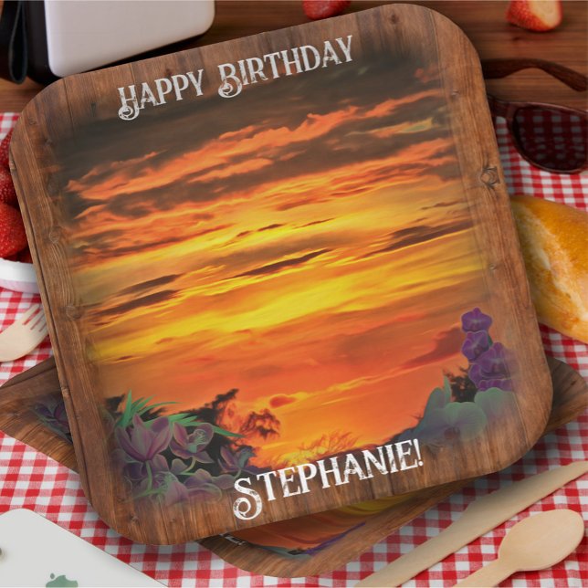 Sunset Birthday 2584 Square Paper Plate (Creator Uploaded)