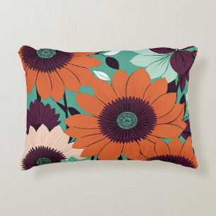 Sunset Bloom - Bold Vector Art / Retro Pop Floral Decorative Cushion