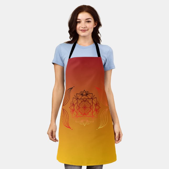 Sunset Bloom – Fiery Floral Apron (Worn)