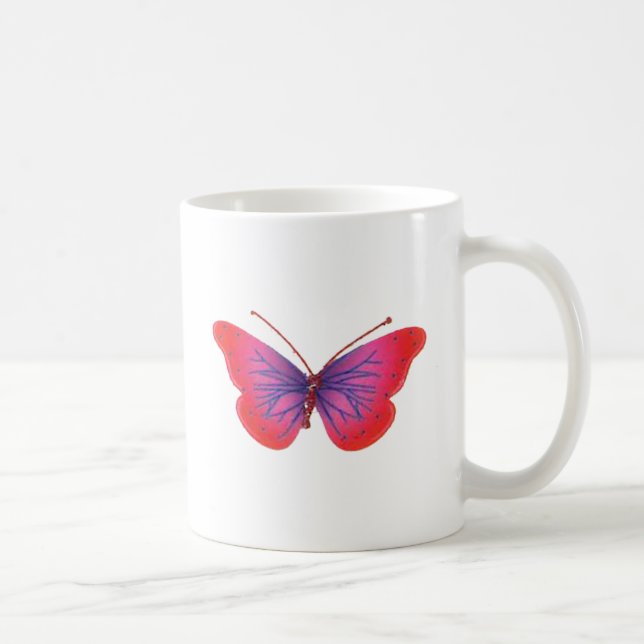 "Sunset Bloom" Red and Purple Butterfly Art Print Coffee Mug (Right)