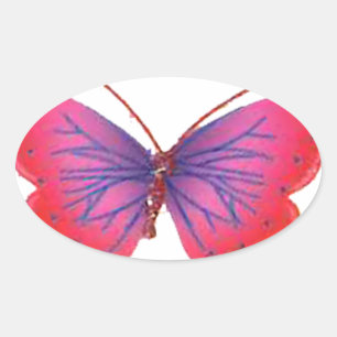 "Sunset Bloom" Red and Purple Butterfly Art Print Oval Sticker