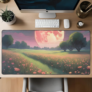 Sunset Blooming Field Large Desk Mat – Warm Floral