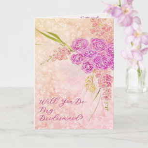 Sunset blush Bow Bright rose Bouquet  Card