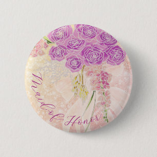 Sunset Blush Bow Rose Bouquet Maid-of-Honour 6 Cm Round Badge