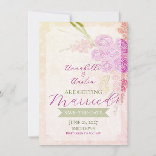 Sunset blush sheer bow Bright Rose Bouquet  Invitation