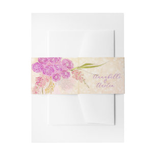 Sunset Blush Sheer Bow Bright Rose Bouquet Invitation Belly Band