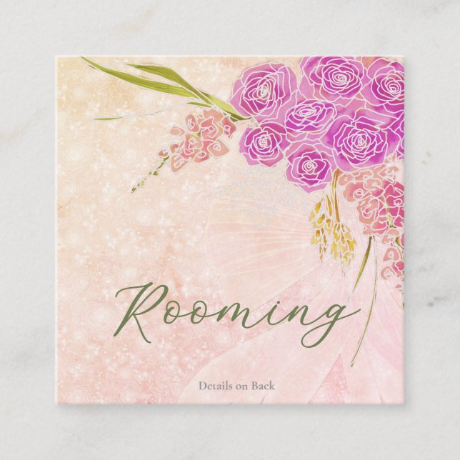 Sunset blush Sheer bow Bright Rose Bouquet rooming Enclosure Card (Front)