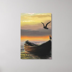 Sunset Boat Canvas Print Calmness