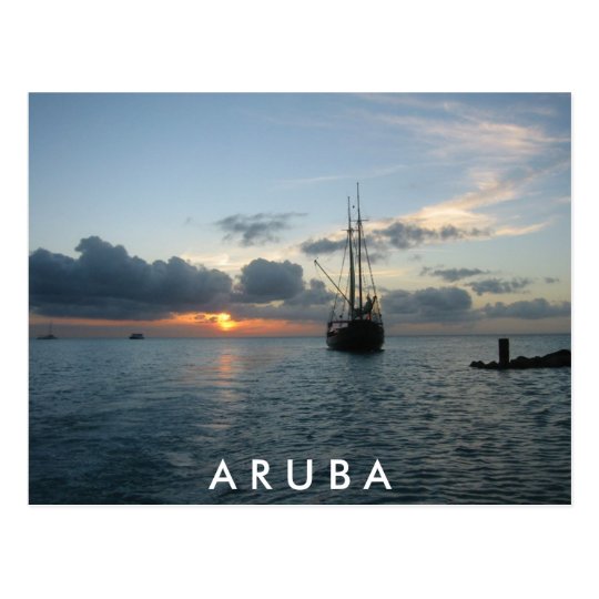 Sunset & Boat in Aruba Postcard