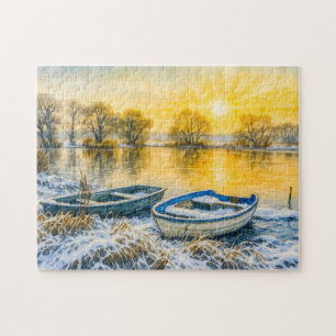 Sunset boats riverside aquarell havelland jigsaw puzzle