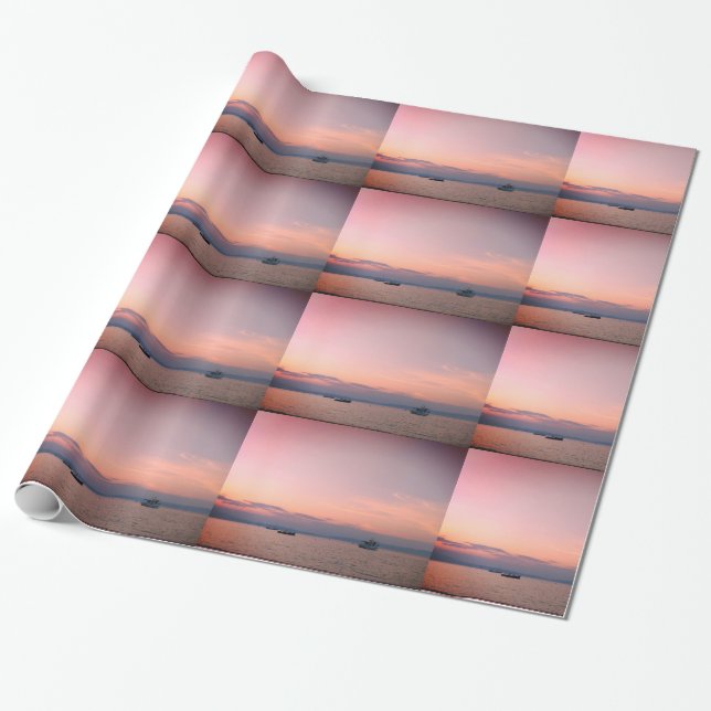 Sunset Boats Sea Glossy Wrapping Paper (Unrolled)