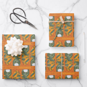 Sunset Botanical Panel Pattern - The White Lotus Wrapping Paper Sheet
