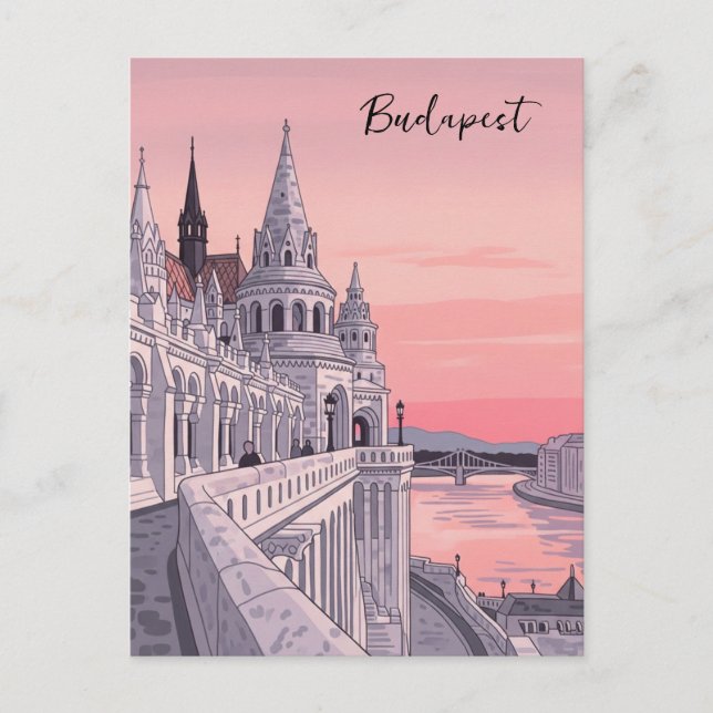 Sunset Budapest Hungary Fisherman's Bastion Travel Postcard (Front)