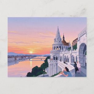 Sunset Budapest Hungary Fisherman's Bastion Travel Postcard