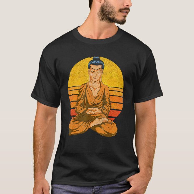 Sunset Buddhist Spiritual Meditation Buddhism Retr T-Shirt (Front)