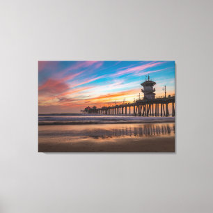 Sunset by the Huntington Beach Pier in California Canvas Print