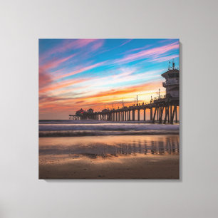 Sunset by the Huntington Beach Pier in California Canvas Print