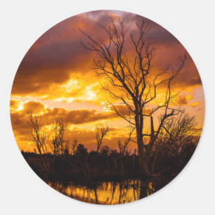 Sunset by the lake large classic round sticker