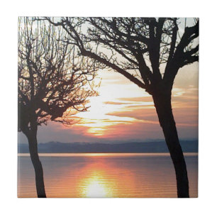 sunset by the lake tile
