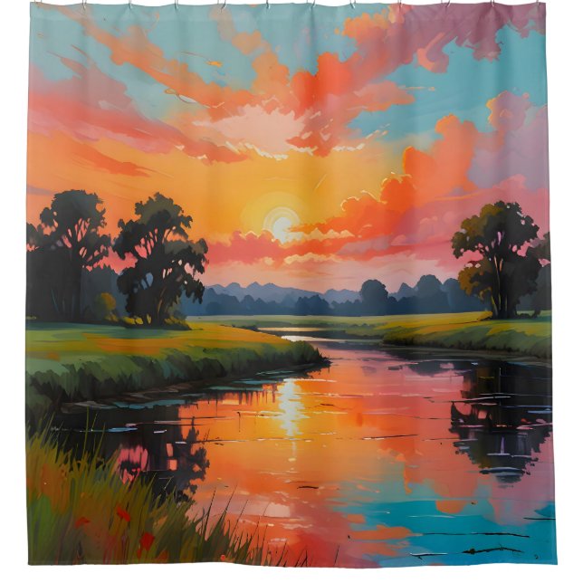 Sunset by the River Shower Curtain (Front)