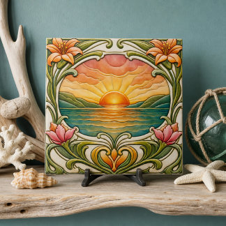 Sunset by the Sea  Art Nouveau  Tile
