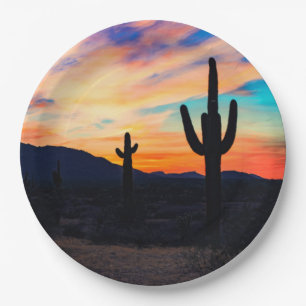 Sunset Cactus Desert Dusk Paper Plate