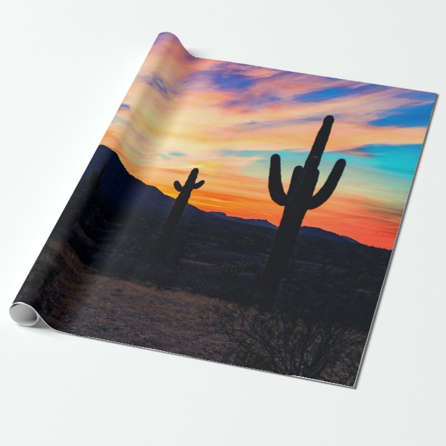 Sunset Cactus Desert Dusk Wrapping Paper (Unrolled)