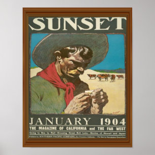Sunset California Cowboy Vintage Magazine Cover Poster