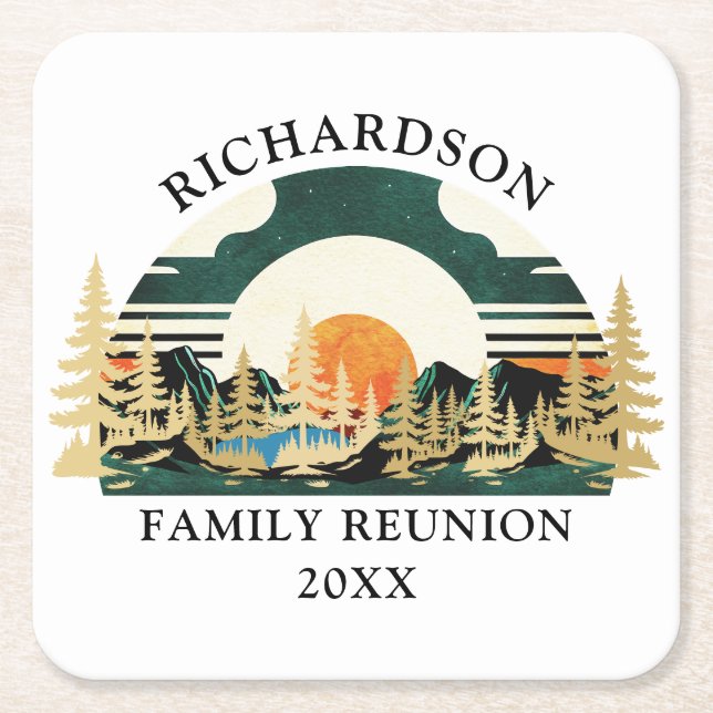 Sunset Camping Vacation Outdoors Family Reunion Square Paper Coaster (Front)