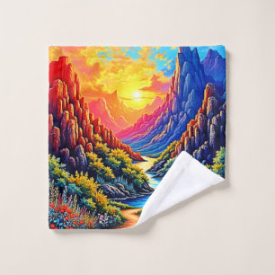  Sunset Canyon River Art Bath Towel Set
