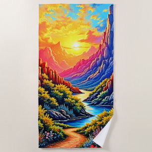  Sunset Canyon River Art Beach Towel