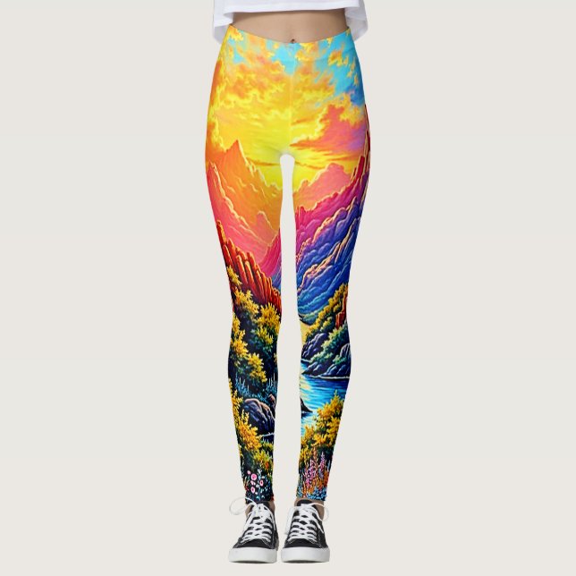  Sunset Canyon River Art Leggings (Front)
