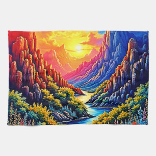 Sunset Canyon River Art Tea Towel