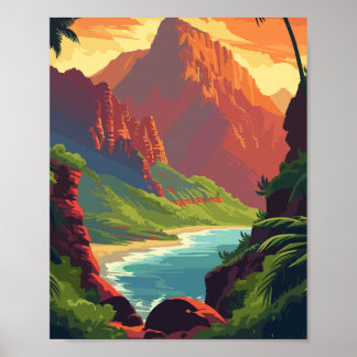 Sunset Canyon River – Retro Scenic Mountain Poster