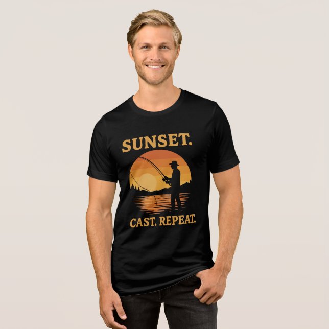 Sunset Cast Repeat Fishing Adventure Design Tri-Blend Shirt (Front Full)