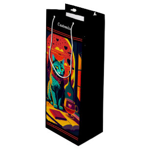 Sunset Cat Books And Wine  Wine Gift Bag